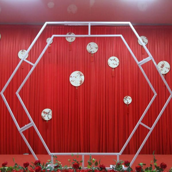 

party decoration hexagonal wrought iron arch wedding background birthday rhombic frame stage props