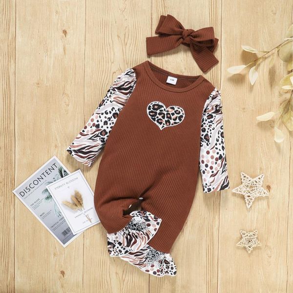 

jumpsuits infant baby girls long-sleeved heart-shaped leopard print pit striped jumpsuit romper flared pants (3m-18m), Blue