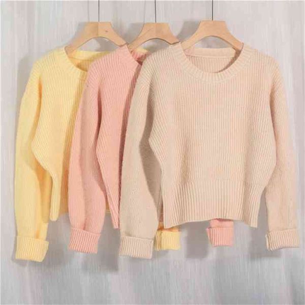 

colorfaith new 2021 spring womens sweater pullovers warm minimalist korean short elegant solid sweet lady jumpers sw1184, White;black