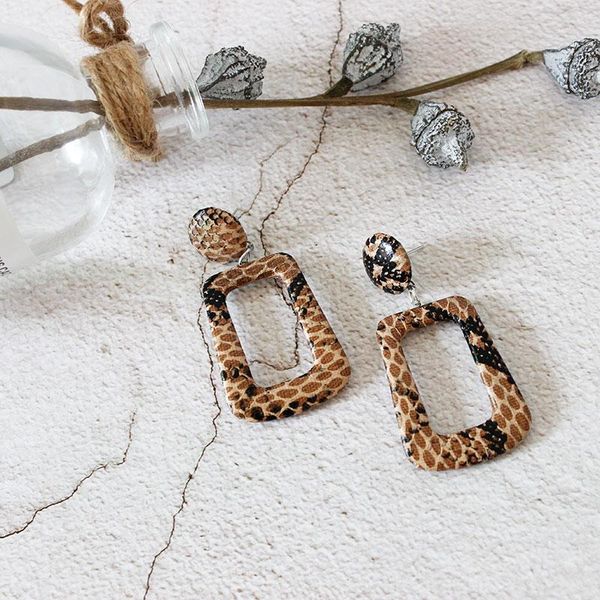 

f&u fashion snake skin print pu leather earrings trapezoid shape personality for women 4 colors available dangle & chandelier, Silver