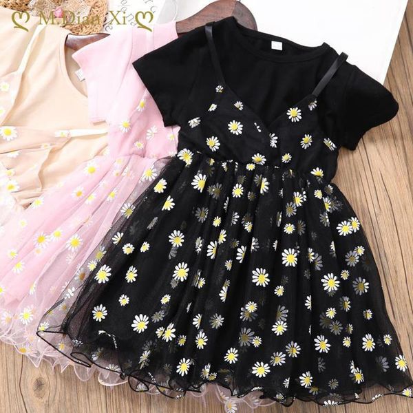 

girl's dresses girls summer dress 2021 girl fake suspenders children's baby little daisy western style mesh princess, Red;yellow