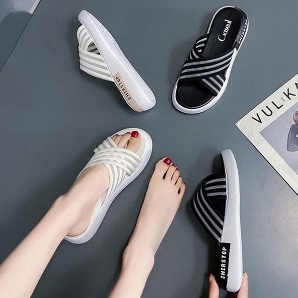 

summer women shoes flat slippers beach sandals open toe outdoor ladies slides casual flip flops fluffy, Black