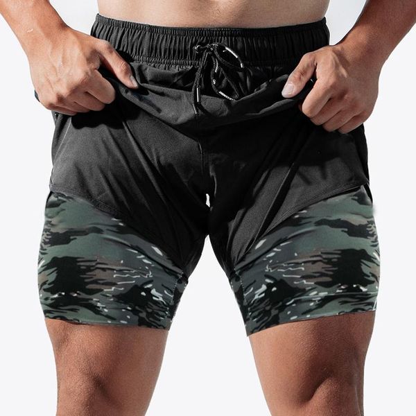 

men's shorts summer running sport short verano hombre men gym workout nylon double-layer camouflage, White;black