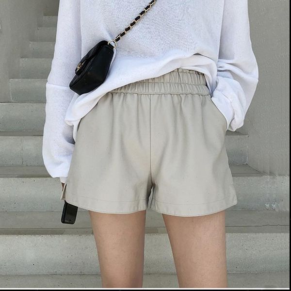 

pu leather womens shorts wide leg faux waist autumn loose, White;black