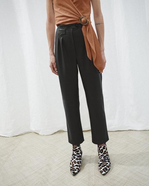 

women's pants & capris [elfstyle] - rare soft vegan leather straight cropped with button side pockets fashion woman trousersfw, Black;white