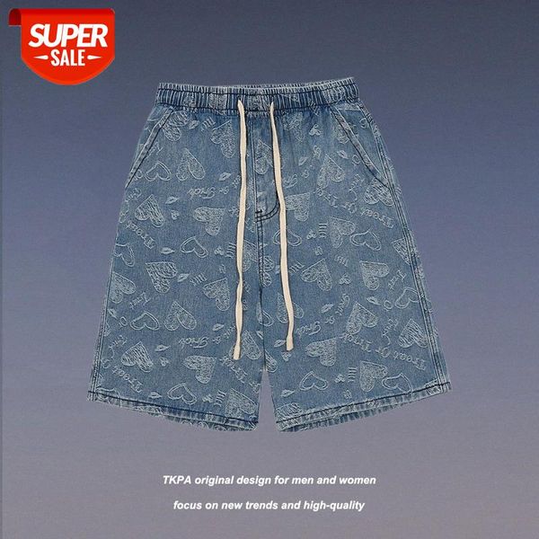 

tkpa street hip-hop full print cashew flower denim shorts male bf wind loose five-point pants #m92g, Blue