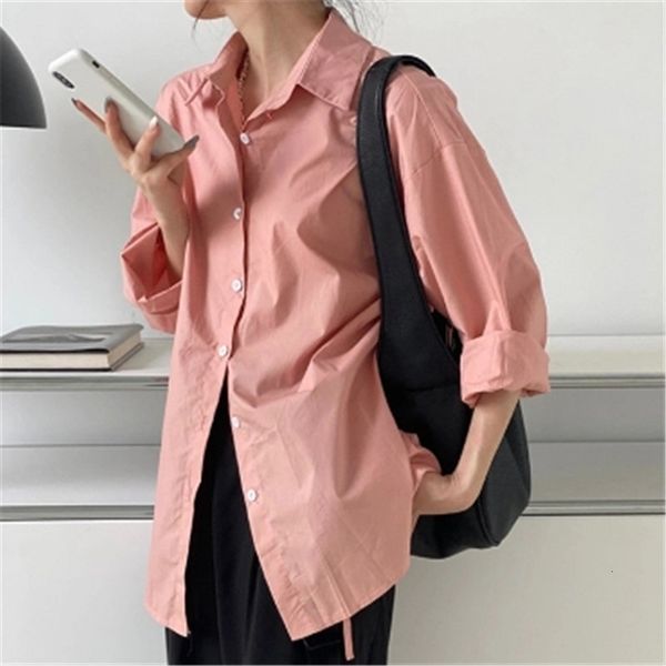 

women's blouses & shirts pink loose solid sunscreen chic casual streetwear vintage stylish femme retro new women 78r4, White