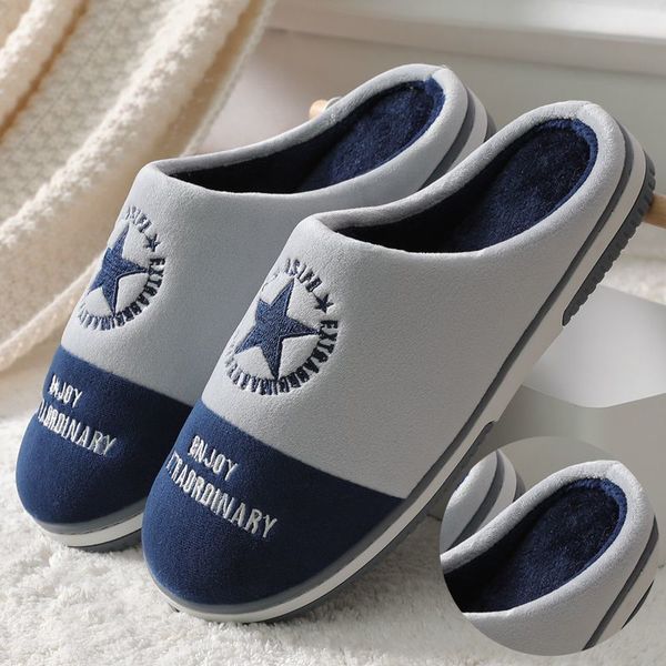 

men's home slippers winter warm home cotton thick shoes bottom soft indoor casual shoes, Black