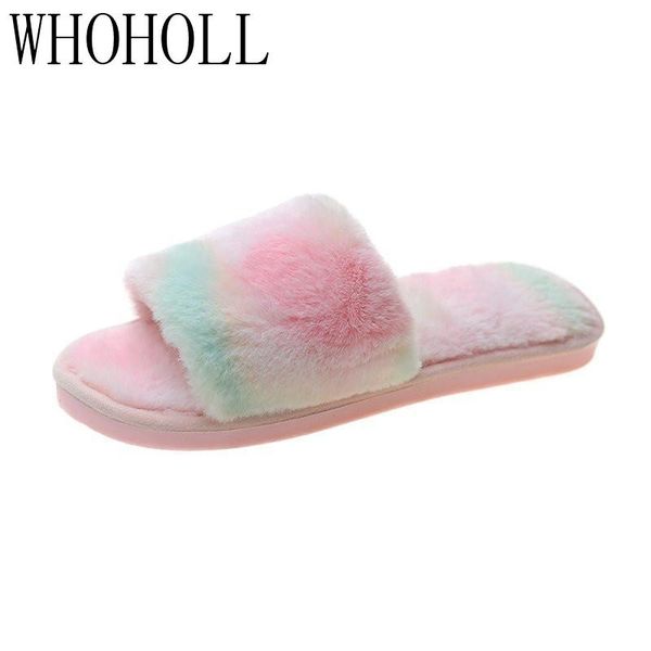

rainbow cotton slippers plush women's home indoor warm cute non-slip soft bottom autumn and winter women, Black