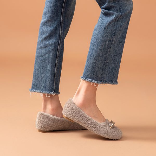 

dress shoes fur shoes women knitting wool square toe sweet bead decoration autumn winter warm ladies home flats handmade 28501, Black