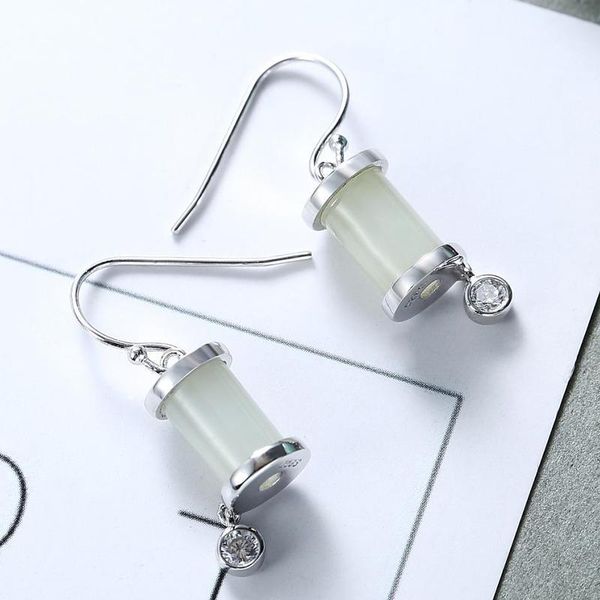 

dangle & chandelier original silver inlaid natural hetian white jade earrings chinese style retro charm minority design women's brand j