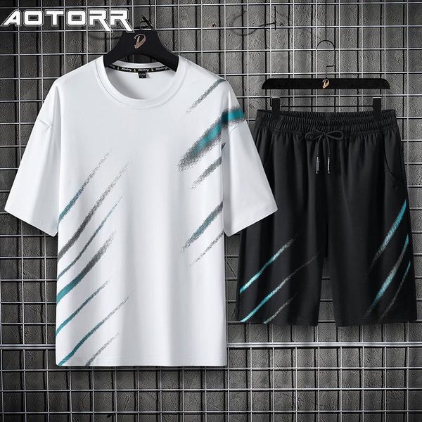 

men's tracksuits 2021 fashion o-neck short sleeve summer men sets trend printing t-shirt + shorts set casual breathable sportswear s-4x, Gray
