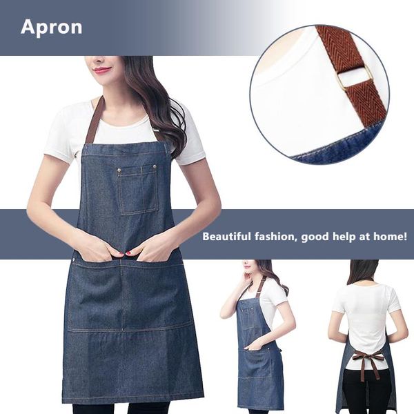 

aprons adjustable hanging neck denim pocket baking chefs kitchen cooking apron
