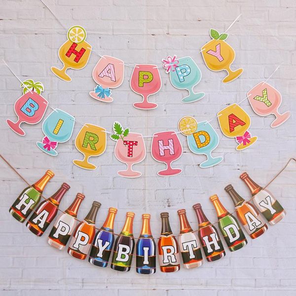 

party decoration happy birthday banner flags garlands spanish bronzing letters wine bottle buntin