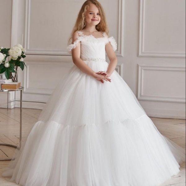 

girl's dresses 2021 white princess flower girl for wedding ruffled beaded toddler pageant gowns belt kids birthday party wear, Red;yellow
