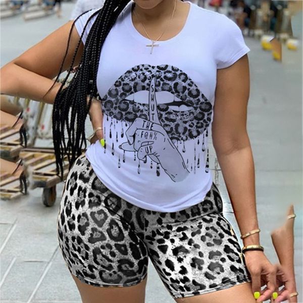 

women's tracksuits two piece set for women tracksuit lips short sleeve leopard shorts sweat suit 2 pcs outfits matching sets for mother, Gray