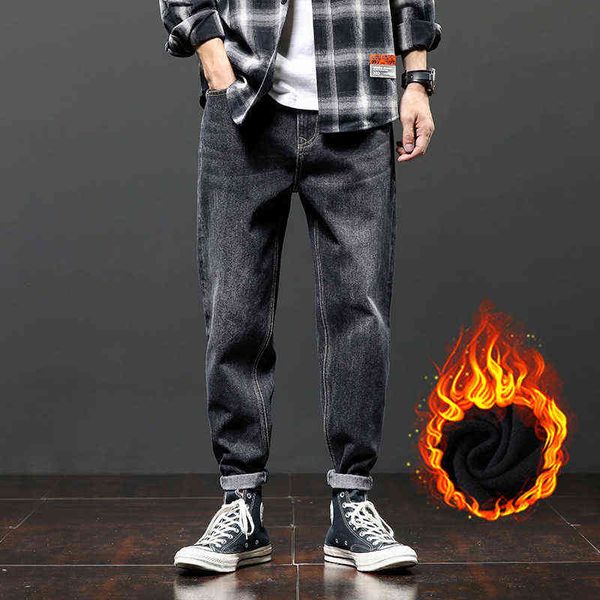 

men's jeans fashion harlan plush jeans large black winter warm men's pants, Blue
