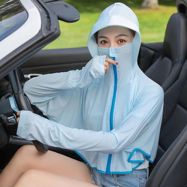 

women's t-shirt short solid color hooded zipper fashion outdoor sunscreen coverable top, White