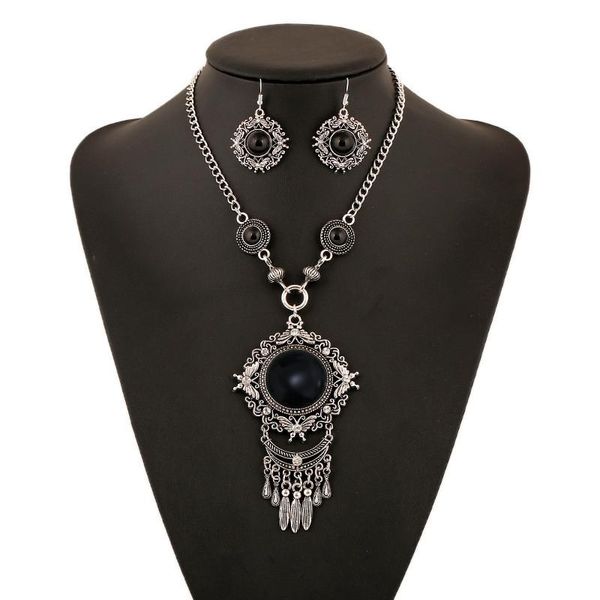 

pendant necklaces liuxsp 2021 fashion boho big resin round maxi statement pendants waterdrops tassel collar choker necklace jewelry, Silver