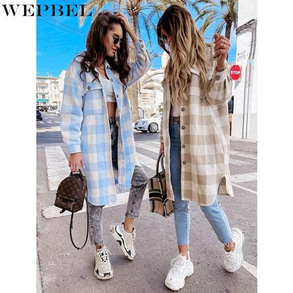 

women's trench coats wepbel casual plaid coat loose straight autumn long sleeve single breasted turn-down collar pocket, Tan;black