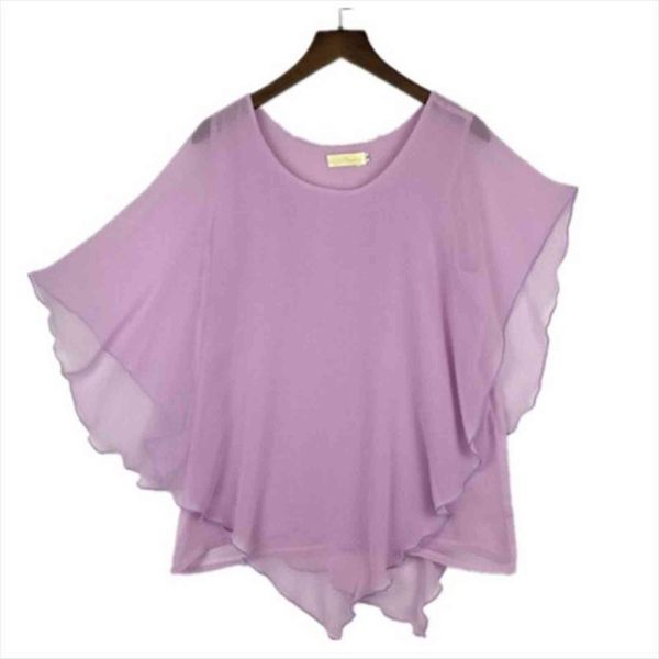 

fashion casual short sleeve women shirt and loose slim o neck batwing chiffon plus size xl, White