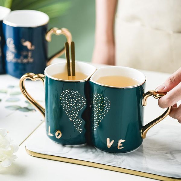 

mugs modern ceramic couple and heart love shaped gift for engagement wedding bridal coffee cup set