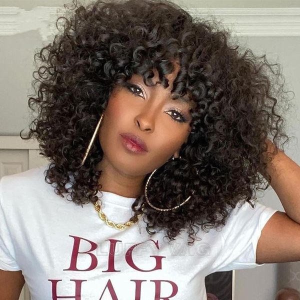 

16inch lace front wigs african heat resistant cosplay hair short afro kinky curly wig with bangs for black women, Black;brown