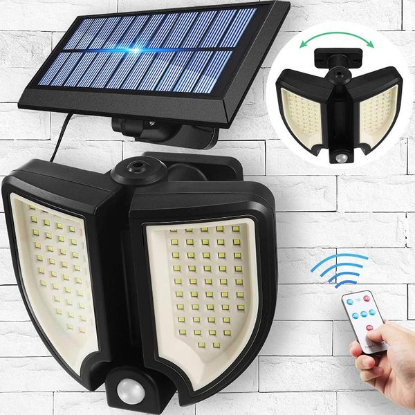 

solar lamps lights outdoor with panel remote control 90 led 3d round adjustable induction sensor waterproof wall lamp garage