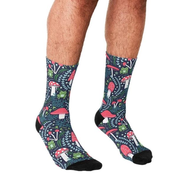 

men's socks funny mushrooms toadstools and frogs printed hip hop men happy cute boys street style crazy for, Black
