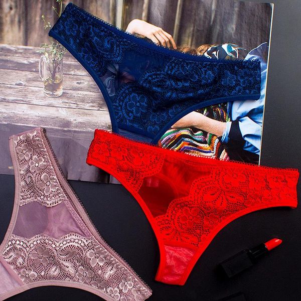 

women's panties [3 pack] transparent underwear lace mesh briefs, Black;pink