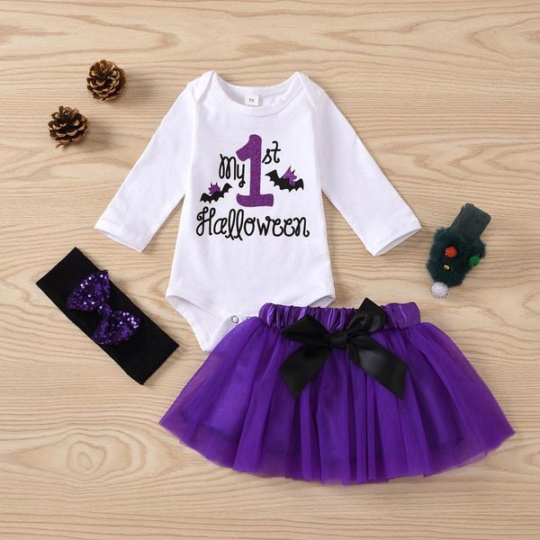 

clothing sets halloween baby girl for kids romper infant romper+tutu skirts+headband outfits costume 0-24m, White