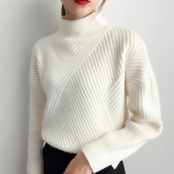 

women's sweaters 2021 6 solid colors women autumn winter sweater knitted black whsite yellow female turtleneck ladies pullover pull tru, White;black