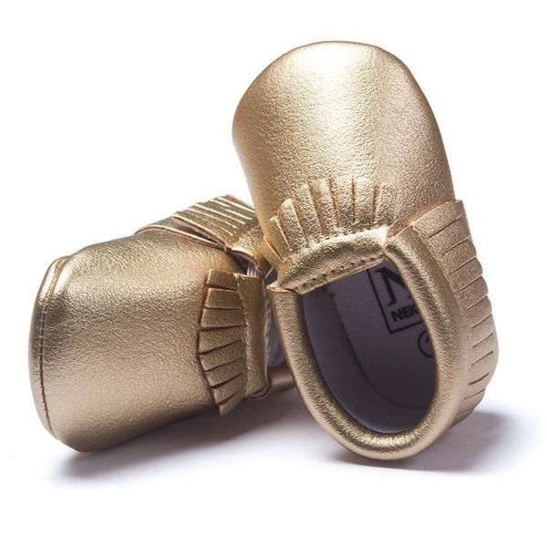 

first walkers cute baby shoes non-slip comfort toddler moccasins fringe brilliant gold pu leather crib girl
