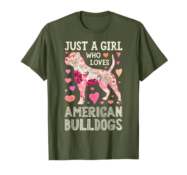 

just a girl who loves american bulldogs silhouette flower t-shirt, White;black