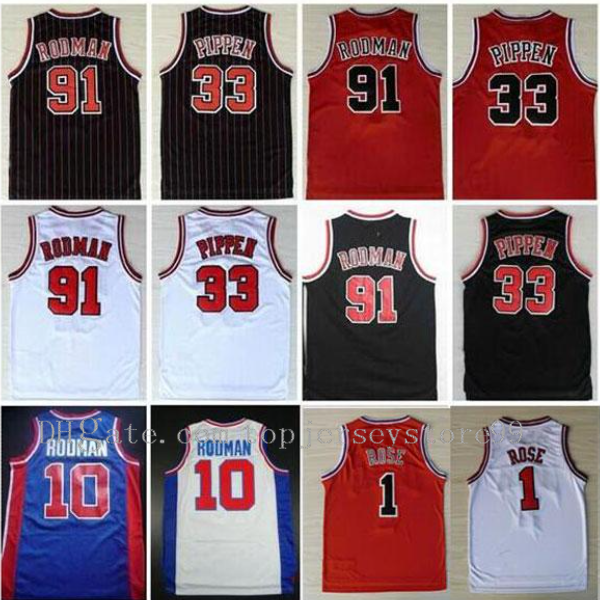 Faculdade usa os homens # 33 Scottie Pippen jerseys # 91 Dennis Rodman Jerseythe Worm 10 # Dennis Rodman - Homens Camisa Esportiva Costura Vermelho Branco Preto Camisas S-XXL