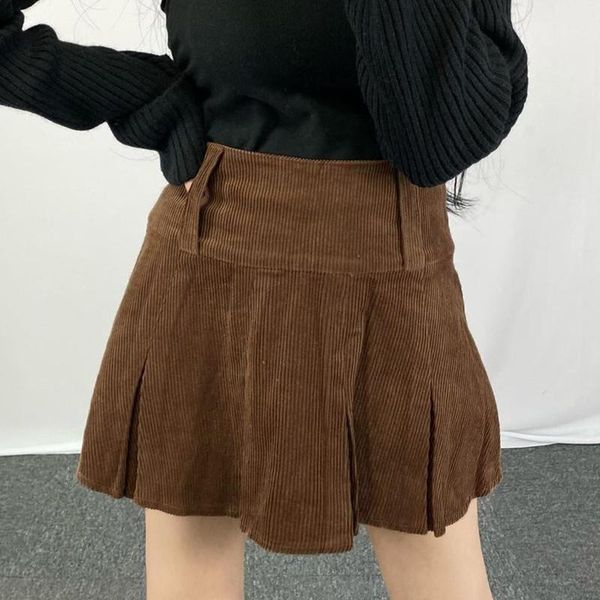 

skirts lady corduroy solid color casual fashion high waist women girls pleated short mini skirt fall winter s m l, Black