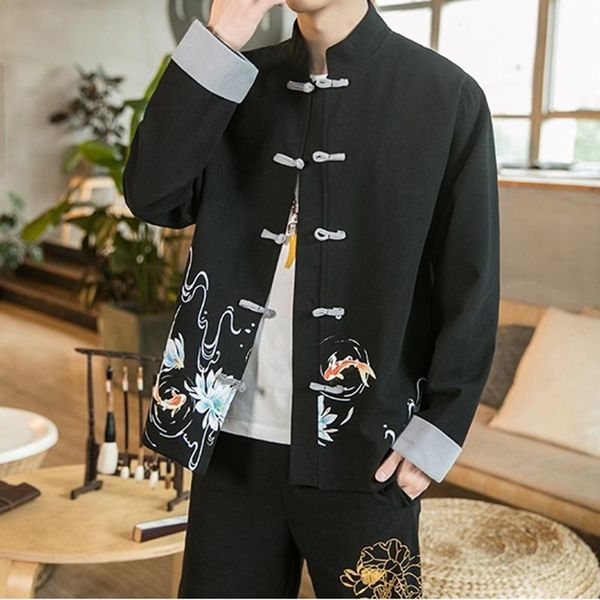 

ethnic clothing traditional chinese style shirts print hanfu men blouse tang suit clothes jacket cheongsam year coats, Red