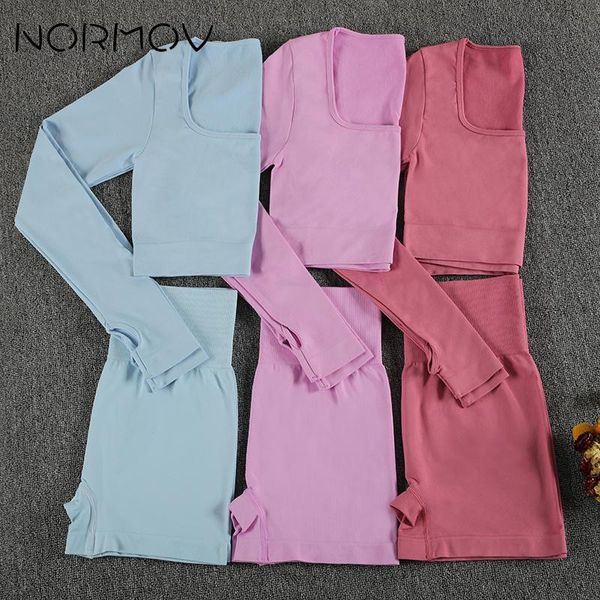 

yoga outfit solid fitness gym set sport women running active wear long sleeve and biker shorts 2 piece workout clothes for girl