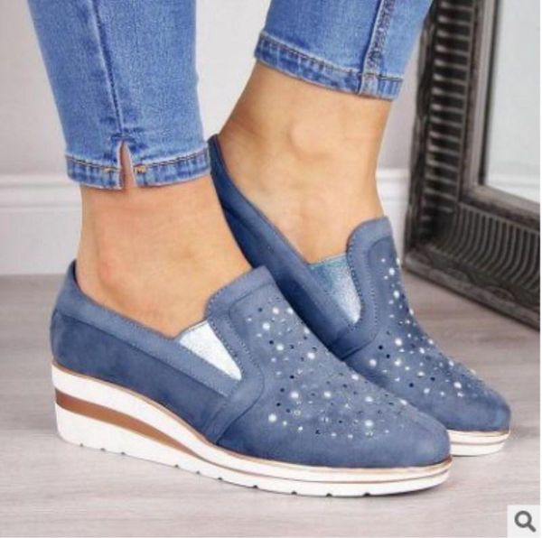 

dress shoes women female platform single with slope heel crystal lok fu woman wedges casual footwear loafer, Black