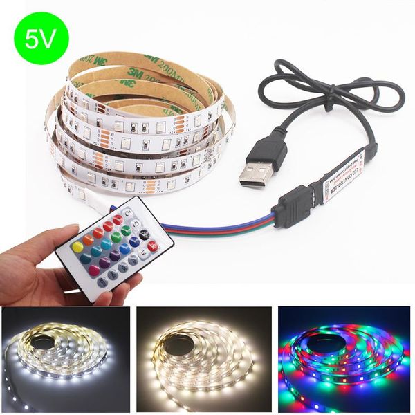 

strips 5v usb led strip light 1m 2m 3m 4m 5m warm white / rgb 2835 tv background lighting decoracion fairy lights 3 key control