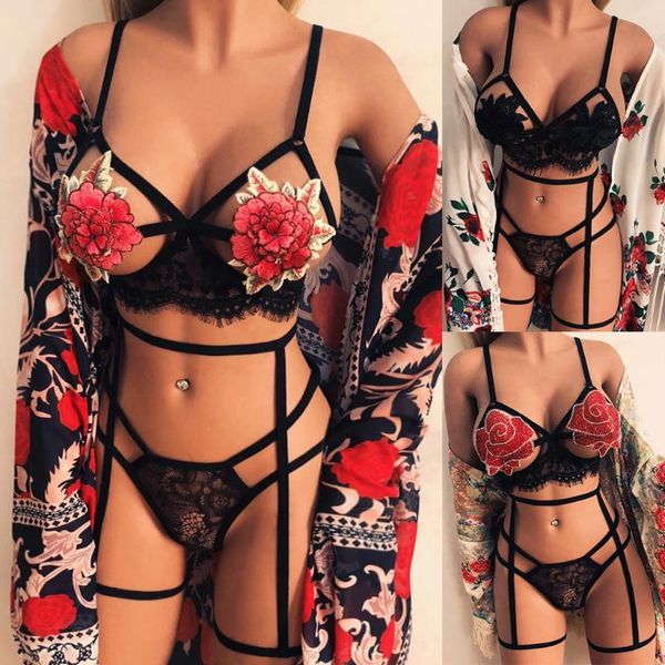 

fashion women lingerie floral lace corset solid applique underwire underwear babydoll set for christmas gift mujer party favor