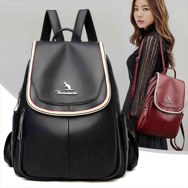 

leather backpack women shoulder bags multifunction travel school for girls vintage