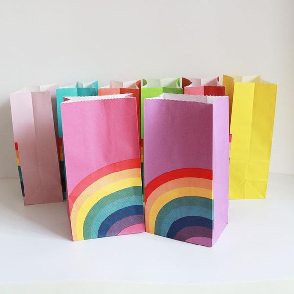 

kraft paper rainbow bags treat kids birthday cookie bag christmas party supplies 40pcs/lot gift wrap