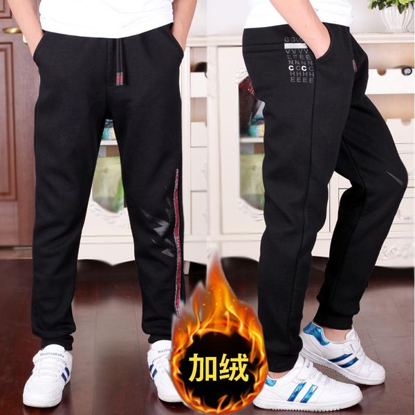 

boys winter pants plus velvet thick warm knitting sweatpants for 4-12t boy 2021 black 110-150 trousers, Blue