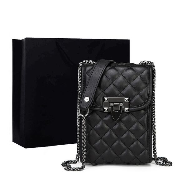 Borse a catena in pelle da donna all'ingrosso di fabbrica classica borsa per cellulare scozzese retrò cucita a conchiglia borsa a conchiglia con fibbia quadrata mini portafoglio in pelle verticale 1188