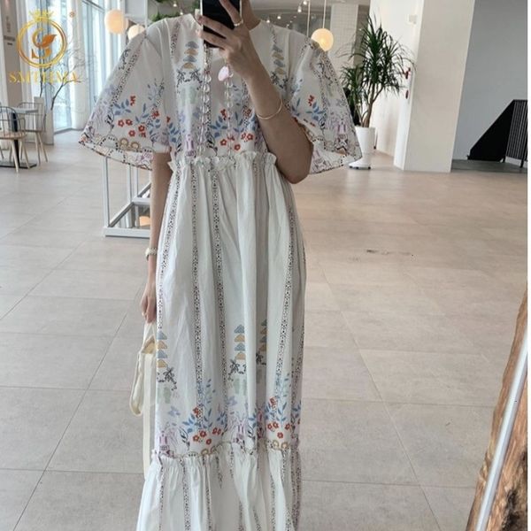 

casual dresses 2021 fashion vintage korea chic style flower print summer women's sleeve loose runway long vestidos 9zs1, Black;gray