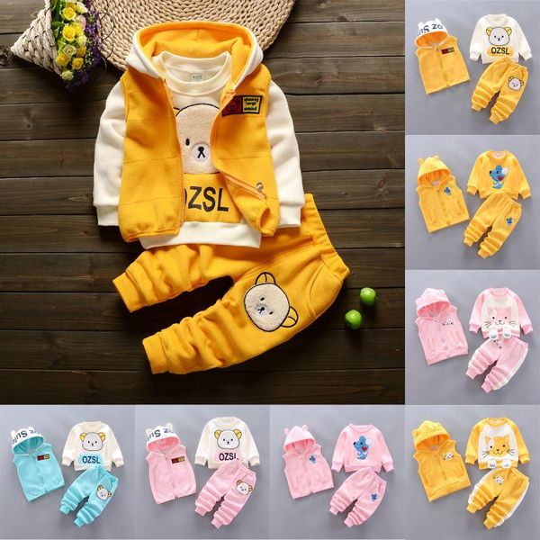 

clothing sets autumn winter children clothes set girls kids cotton thick fleece hoodies vest pants 3pcs suit for boys warm active outfit, White