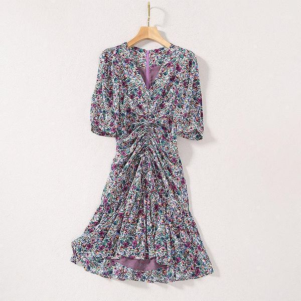 

european and american women's clothing 2021 summer style five-minute v neck floral print fashionable fishtail dress1, White;black