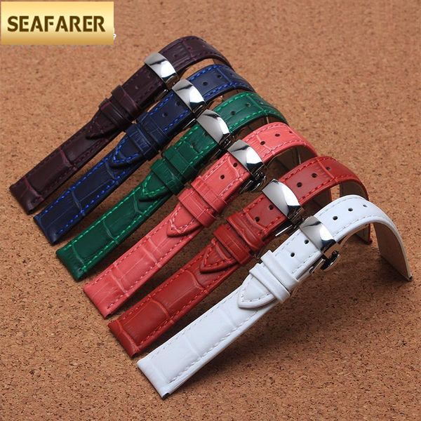 

watch bands double click the butterfly button universal leather ladies strap major brand watches 16|18|20mm, Black;brown