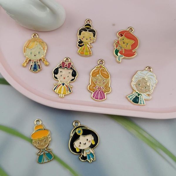 

charms 10pcs alloy dripping oil cartoon princess girl small pendant necklace keychain earrings diy handmade, Bronze;silver
